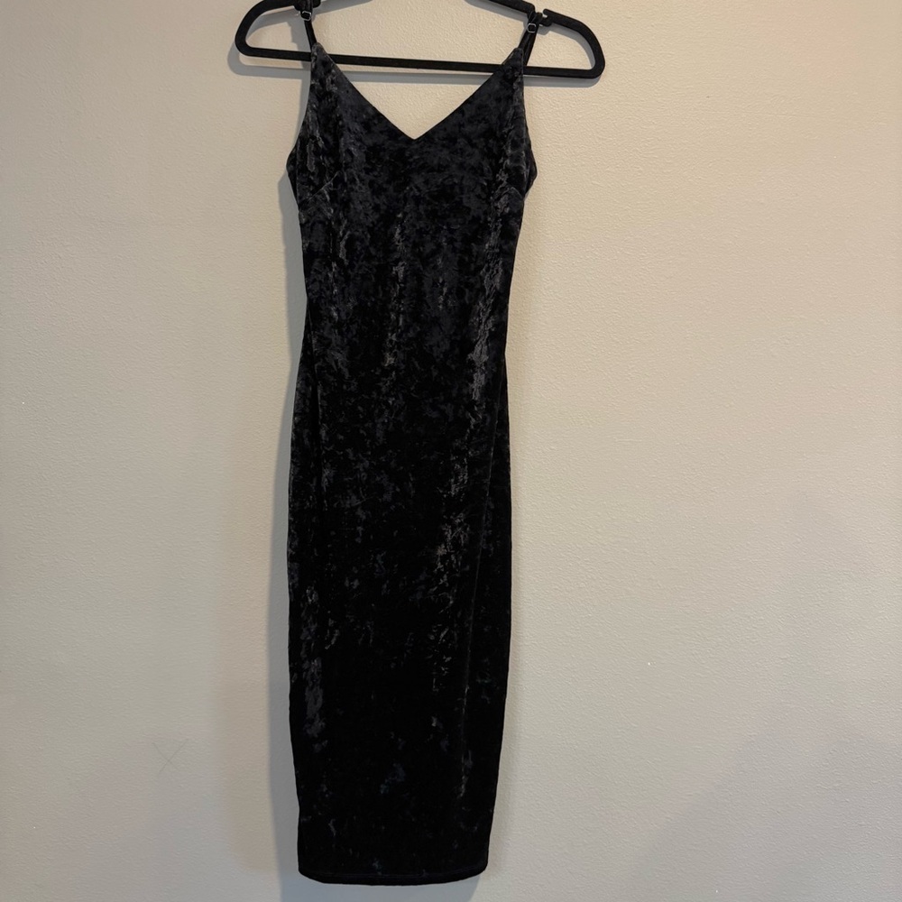 Bawdy Elegant Black Crushed Velvet Dress V Neck Whimsigoth Goth Witch S